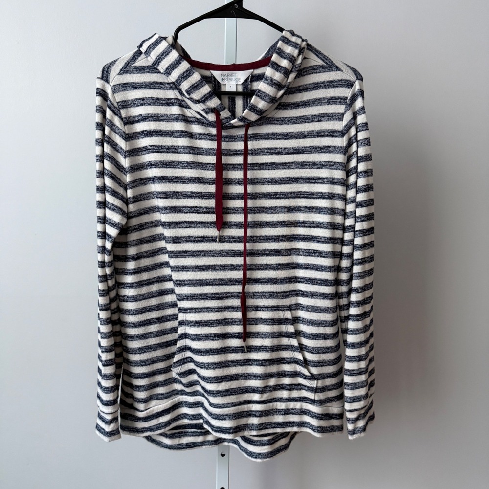 Market & Spruce sz S Striped‎ Hoodie Long Sleeve Pullover Preppy Casual